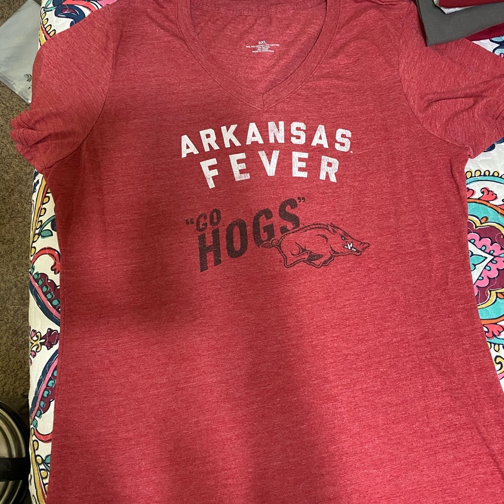 Red Arkansas Razorback V-neck T-shirt